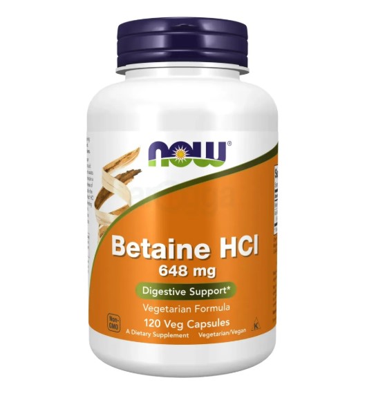 NOW FOOD Betaine HCl 648 mg Vegetarian Formula Digestive Support 120 Veg Capsules