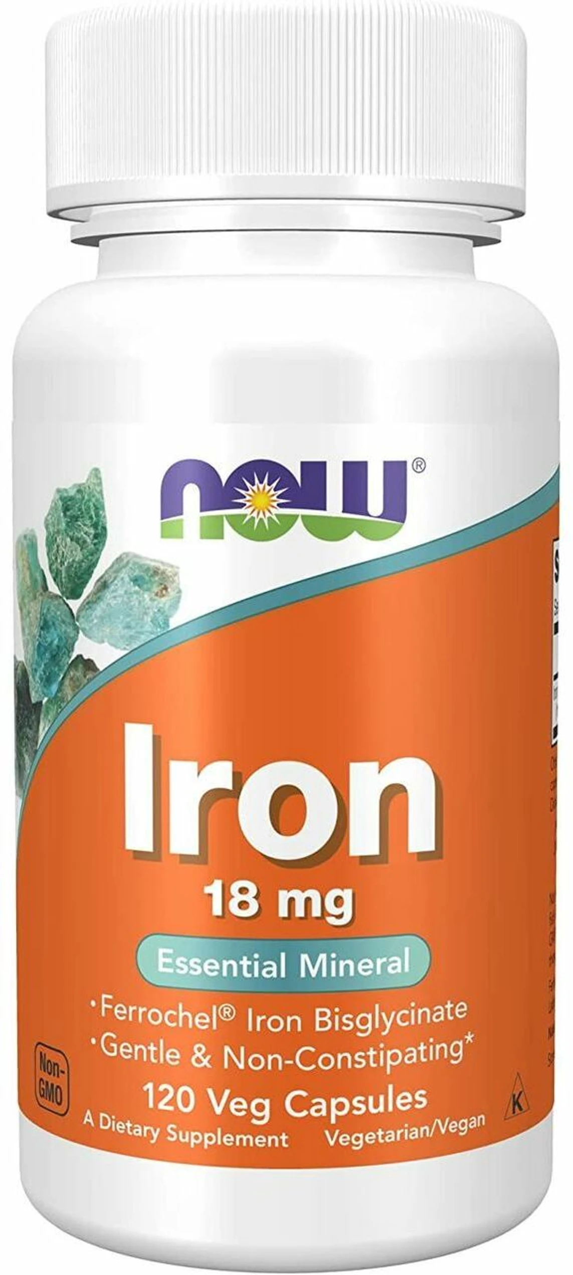 NOW Iron 18 mg Non-Constipating Essential Mineral 120 Veg Capsules